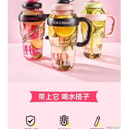 水杯大容量吸管杯女新款2024女生带把手水杯高颜值夏季巨无霸水壶