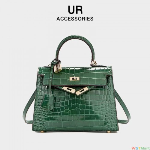新款真皮单肩手提包时尚高级鳄鱼纹包单肩斜挎凯莉包