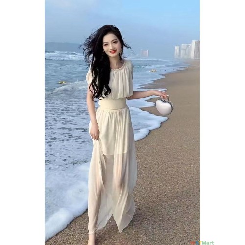 欧货时尚白色雪纺套装网红气质女神范显瘦