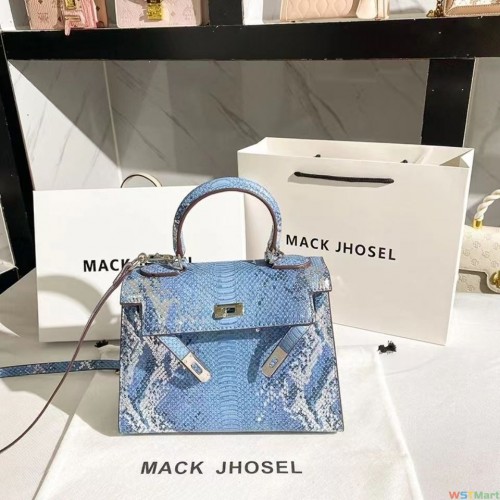 香港MackJhosel蛇纹轻奢真皮凯莉包