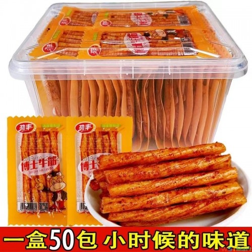 劲丰博士牛筋休闲零食辣条批发价网红童年小包装豆筋辣条