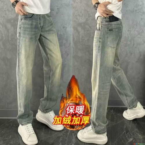 冬季加绒加厚牛仔裤男直筒宽松 宽松版