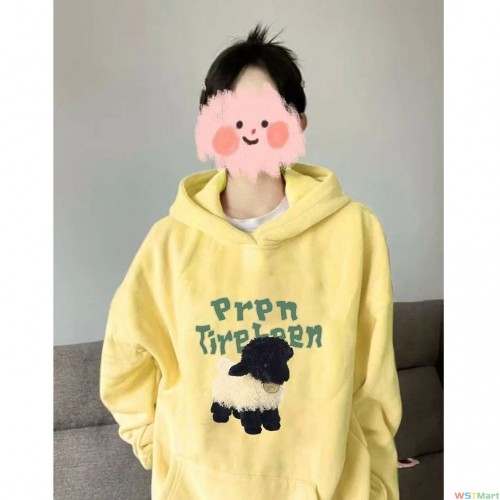 欧美式潮牌连帽卫衣女秋冬季加绒宽松oversize洋气百搭上衣