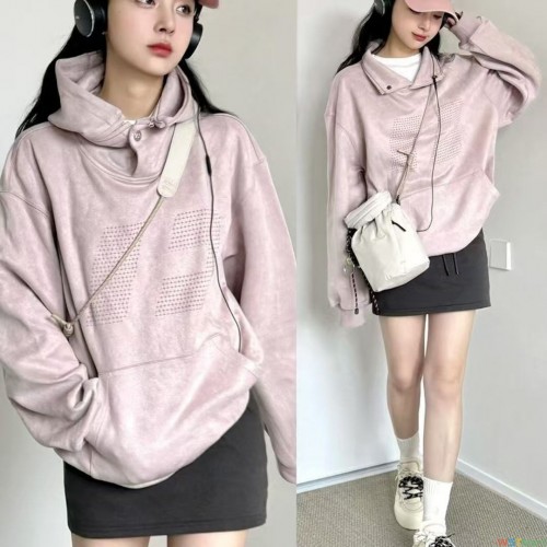 欧美式潮牌连帽卫衣女秋冬季加绒宽松oversize洋气百搭上衣