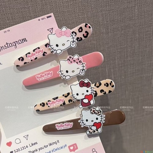 新款秋冬ins豹纹kt猫尖嘴夹百搭甜美少女心刘海侧边夹卡通头饰女