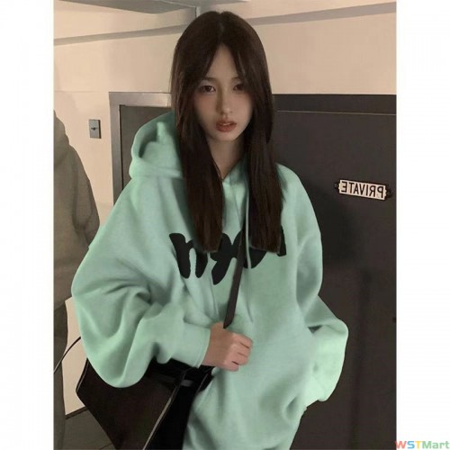 欧美式潮牌连帽卫衣女秋冬季加绒宽松oversize洋气百搭上衣
