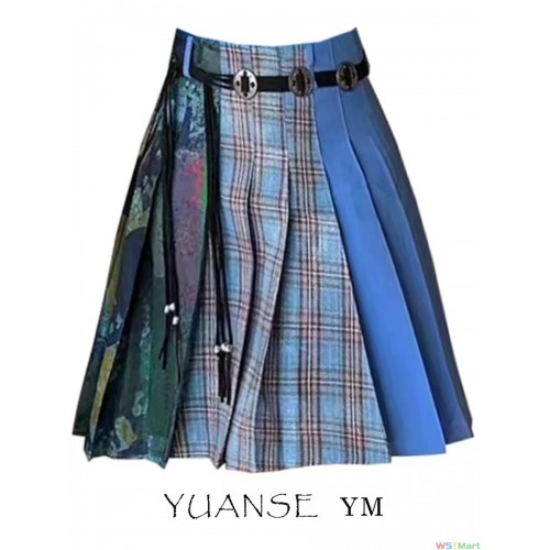 2024新款韩版女装短裙格子裙拼接款