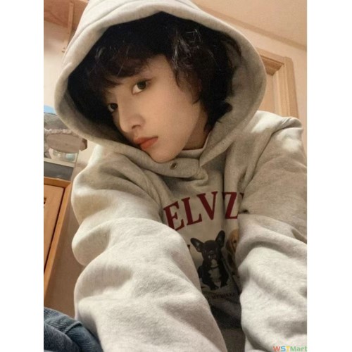 欧美式潮牌连帽卫衣女秋冬季加绒宽松oversize洋气百搭上衣