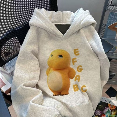 儿童连帽卫衣加绒加厚可爱卡通小奶龙加绒加厚厚实舒适连帽卫衣  在下188: [图片]