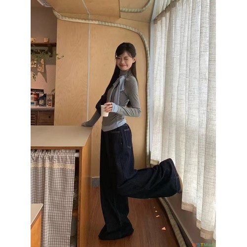 2024年新款芭蕾风飘带紧身上衣设计感修身