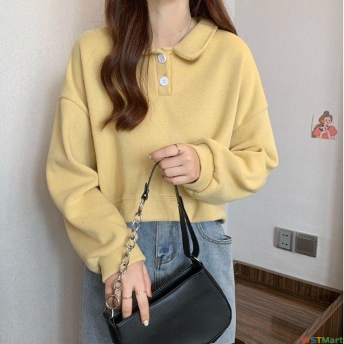 2024秋季新款韩版小个子上衣女POLO领洋气宽松短款卫衣设计感小众