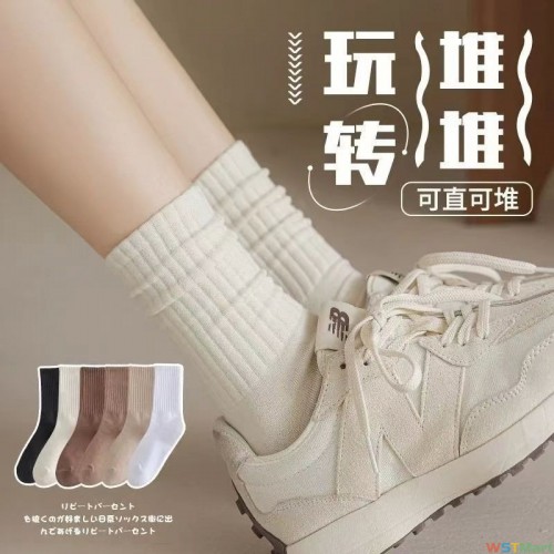 棉袜子女款无骨中长筒袜秋冬季保暖防臭运动堆堆袜