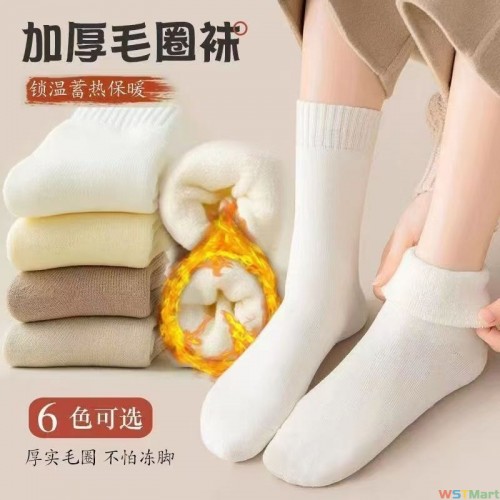 特厚加绒女秋冬羊毛加绒保暖抗寒羊绒长筒袜冬天睡眠轻暖月袜子