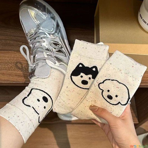 点子纱小狗袜子女中筒袜春秋季款日系可爱运动长袜女