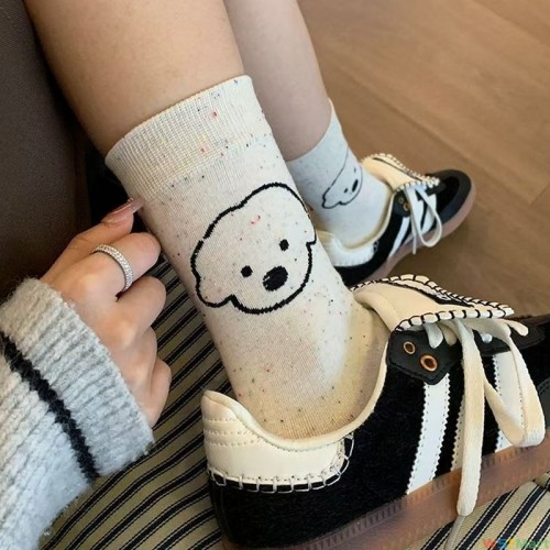 点子纱小狗袜子女中筒袜春秋季款日系可爱运动长袜女