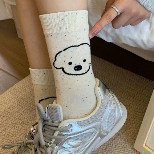 点子纱小狗袜子女中筒袜春秋季款日系可爱运动长袜女