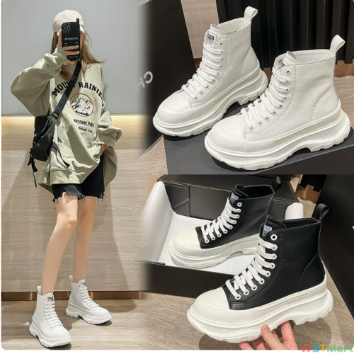 小白鞋女厚底帮2022新款秋季真皮薄款百搭厚底运动休闲帆布鞋