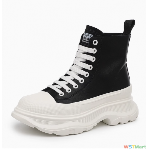 小白鞋女厚底帮2022新款秋季真皮薄款百搭厚底运动休闲帆布鞋