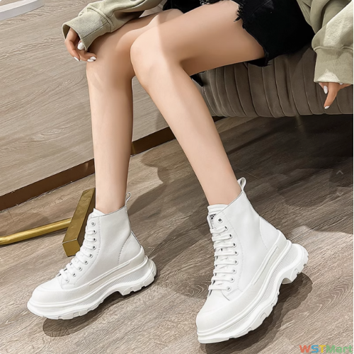 小白鞋女厚底帮2022新款秋季真皮薄款百搭厚底运动休闲帆布鞋