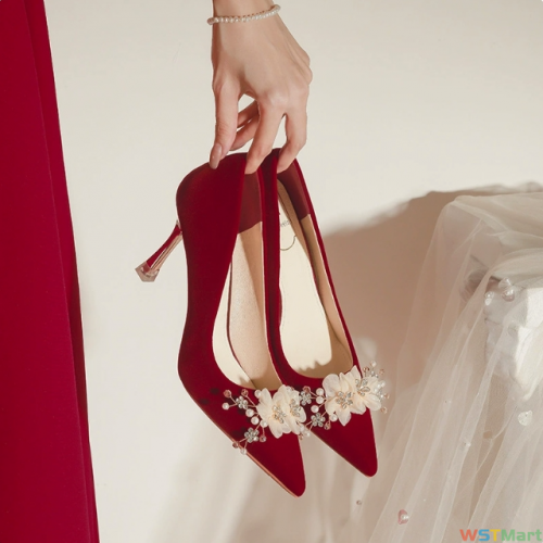 C888-105红色婚鞋新娘鞋女2022年春新款跟鞋秀禾主婚纱不累脚