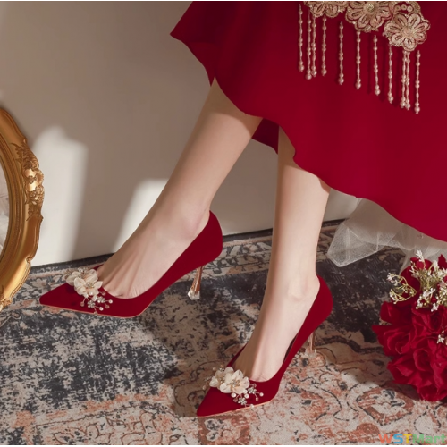 C888-105红色婚鞋新娘鞋女2022年春新款跟鞋秀禾主婚纱不累脚