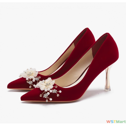 C888-105红色婚鞋新娘鞋女2022年春新款跟鞋秀禾主婚纱不累脚