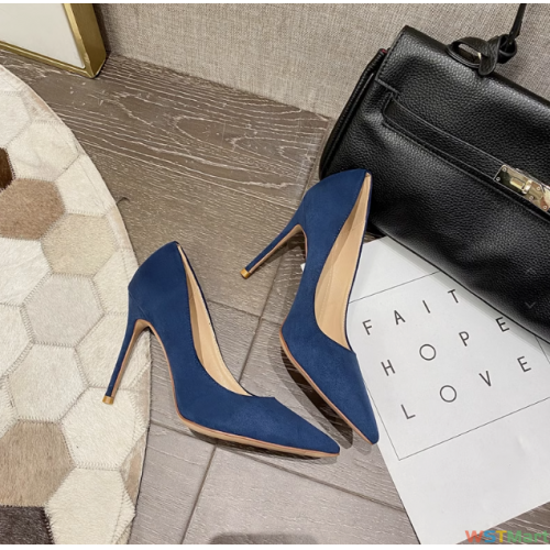 2021春季新款跟鞋细跟尖头浅口绒面时尚欧美鞋性感OL女鞋