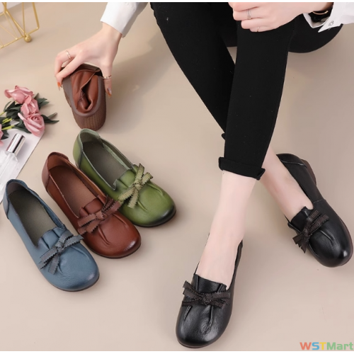 真皮妈妈鞋软底舒适皮鞋春秋款头层牛皮复古女鞋平底圆头中年鞋