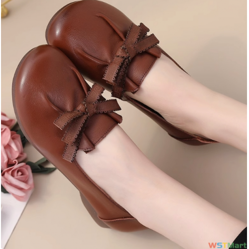 真皮妈妈鞋软底舒适皮鞋春秋款头层牛皮复古女鞋平底圆头中年鞋