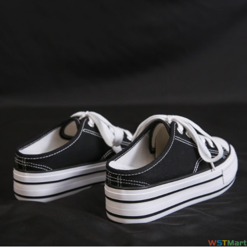 富步2024春季新款厚底内5cm帆布鞋女松糕底胶鞋学生半托布鞋