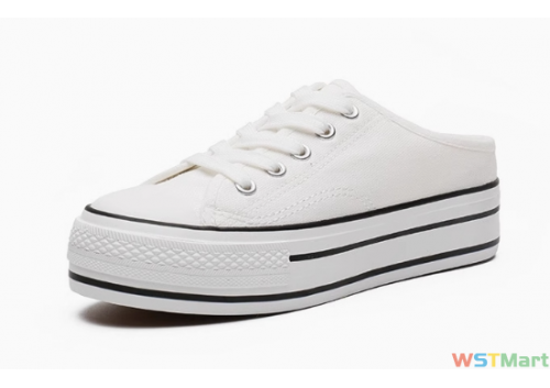 富步2024春季新款厚底内5cm帆布鞋女松糕底胶鞋学生半托布鞋