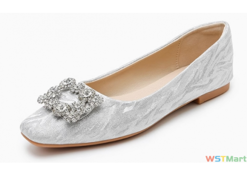 大码女鞋41一43脚宽脚胖新款方头水钻浅口平底百搭一脚蹬豆豆鞋