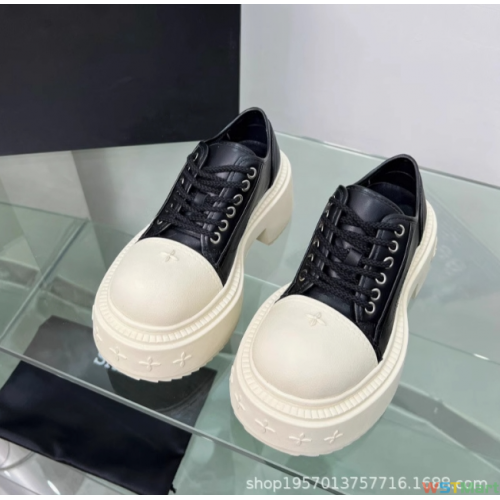 顶板十字花荒野德比鞋低帮系带小白鞋厚底休闲拼色粗跟大头鞋