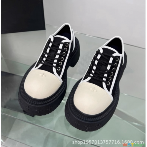 顶板十字花荒野德比鞋低帮系带小白鞋厚底休闲拼色粗跟大头鞋