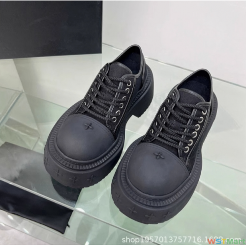 顶板十字花荒野德比鞋低帮系带小白鞋厚底休闲拼色粗跟大头鞋