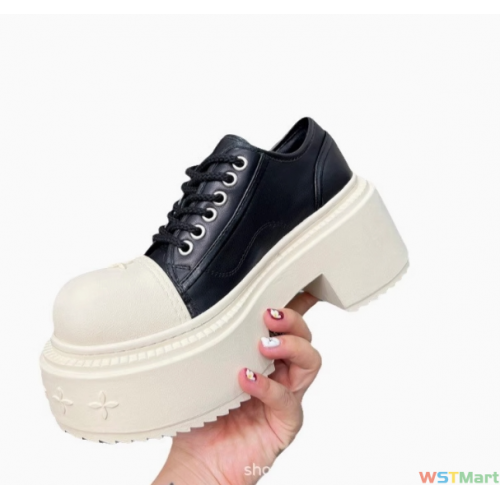 顶板十字花荒野德比鞋低帮系带小白鞋厚底休闲拼色粗跟大头鞋