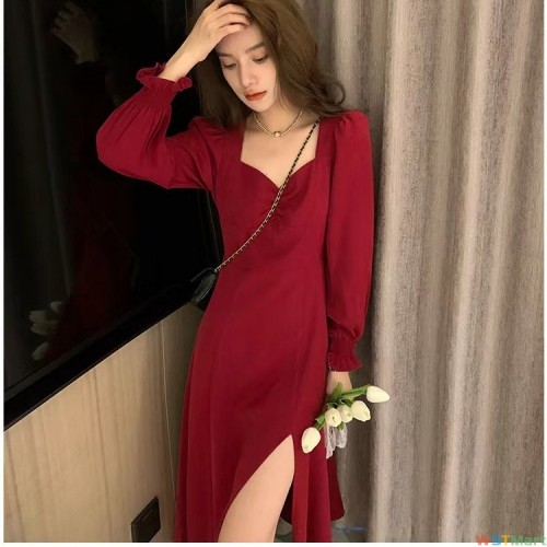 内搭裙子女秋冬新款打底v领仙女黑色长裙气质赫本法式小众连衣裙