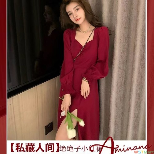 内搭裙子女秋冬新款打底v领仙女黑色长裙气质赫本法式小众连衣裙