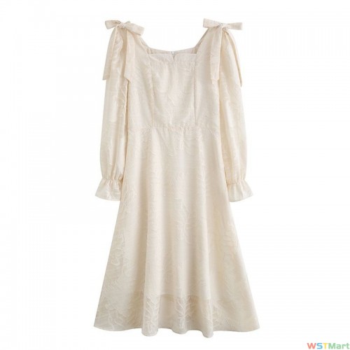 桔梗茶歇法式连衣裙秋季女装2024新款小个子方领气质雪纺裙子#514