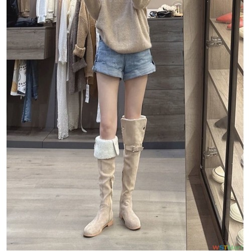 羊羔毛过膝靴女2023新款秋冬保暖加绒两穿雪地靴筒长靴显瘦靴子