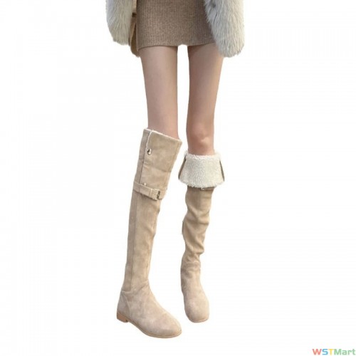 羊羔毛过膝靴女2023新款秋冬保暖加绒两穿雪地靴筒长靴显瘦靴子