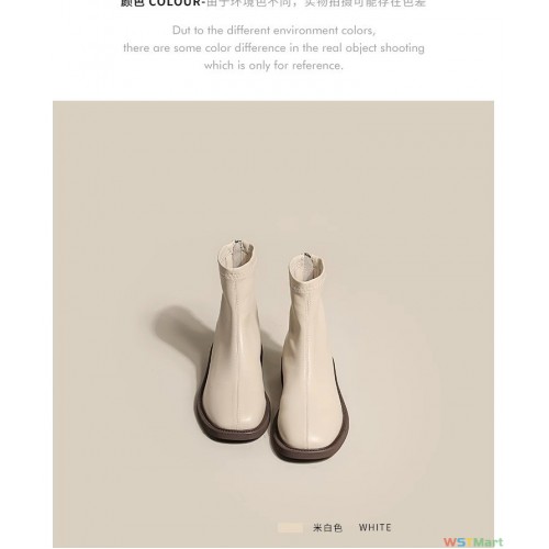 短靴女平底马丁靴2023新款春秋切尔西瘦瘦靴英伦风方头白色女靴子