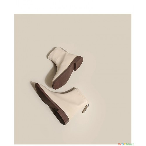 短靴女平底马丁靴2023新款春秋切尔西瘦瘦靴英伦风方头白色女靴子