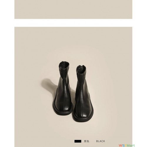 短靴女平底马丁靴2023新款春秋切尔西瘦瘦靴英伦风方头白色女靴子