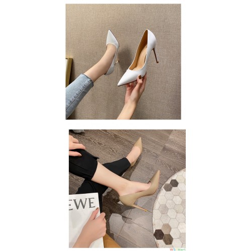 超纤四季跟鞋细跟尖头浅口时尚韩版裸色女式时装鞋