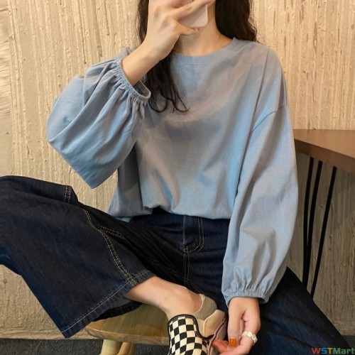 女装2024新款秋季韩版ins宽松薄款套头学生显瘦卫衣灯笼袖长袖T恤