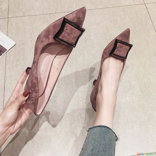 7328-2鞋女2021秋季中跟网红新款黑色少女小清新跟鞋细跟尖头