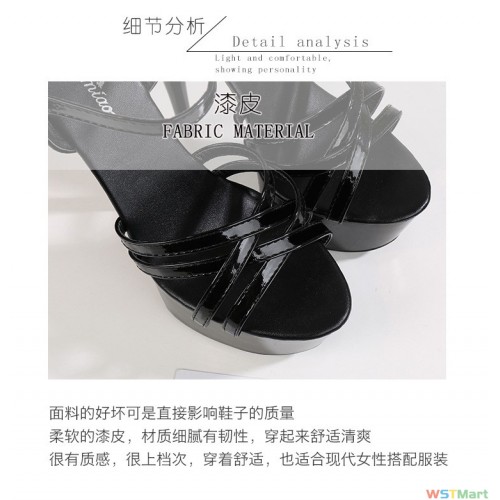 走秀神器模特跟鞋细跟性感黑色防水台15cm恨天超跟凉鞋女夏