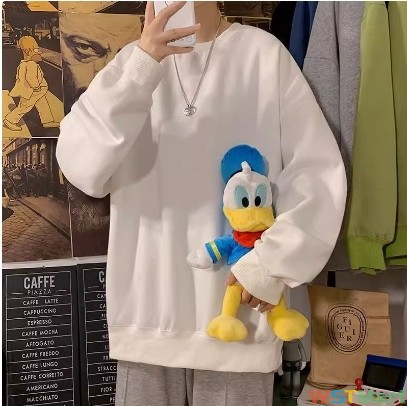 现货圆领卫衣潮ins白色长袖t恤潮流百搭宽松新款生春秋上衣服