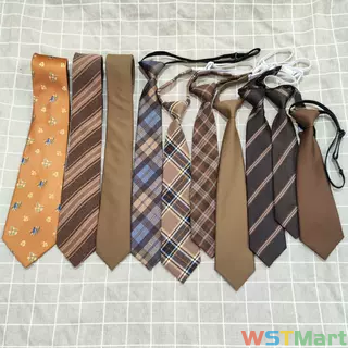 棕色咖色卡其色土黄色格子条纹休闲免打手打结领带摄影道具毕业照